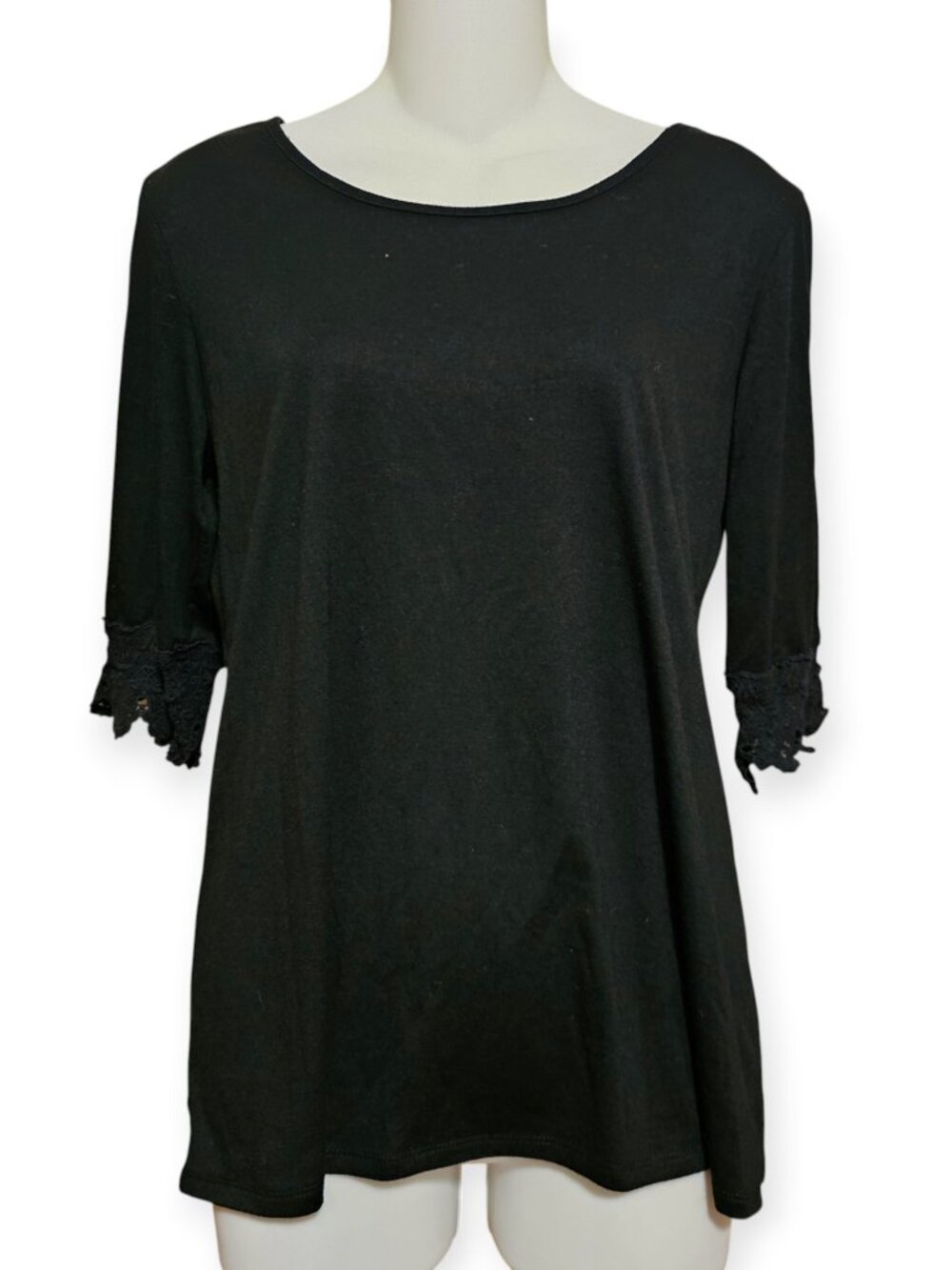 NWT Charming Charlie Black Top Women’s Medium Lace Cuff Deep V Back